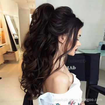 Long Wavy Black Ponytail Claw Hair 24 Inch Long Wave Ponytail hair Extension Synthetic Wrap Around Drawstring Hair with 1Clips